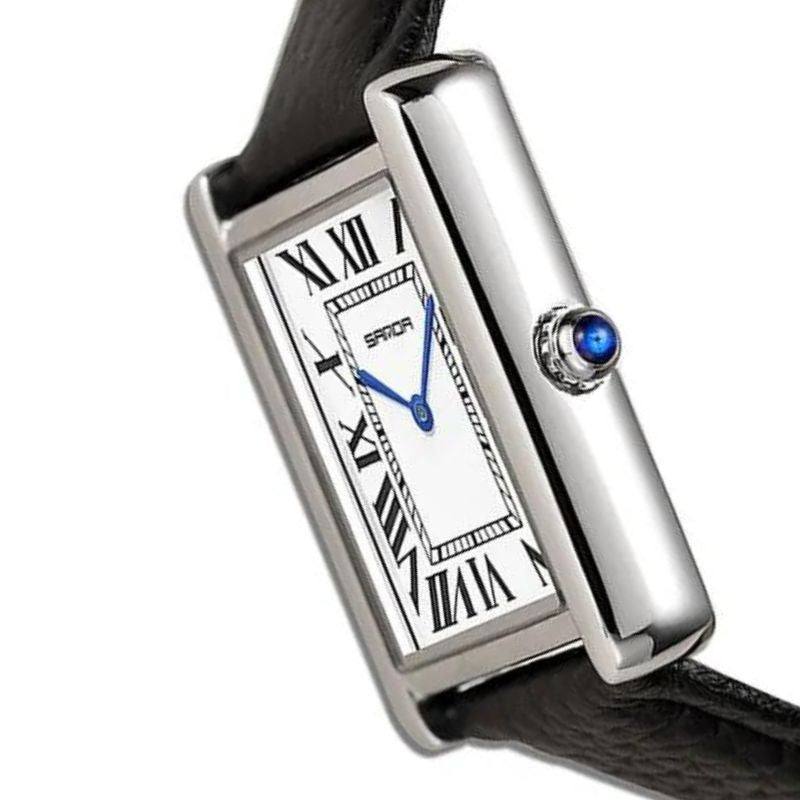 Square Timepiece in Stainless Steel and Black Leather | Solstice