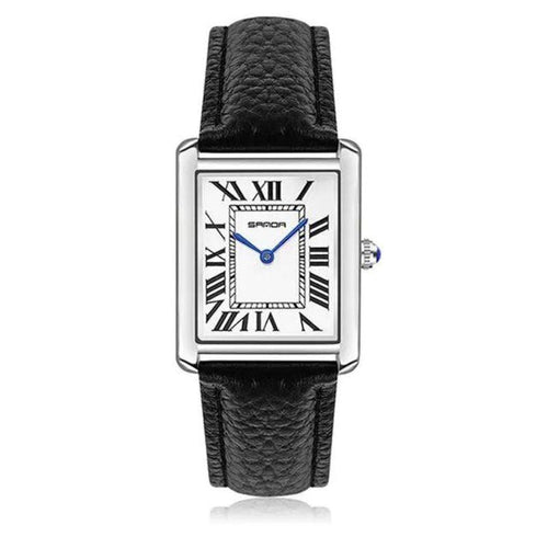 Square Timepiece in Stainless Steel and Black Leather | Solstice